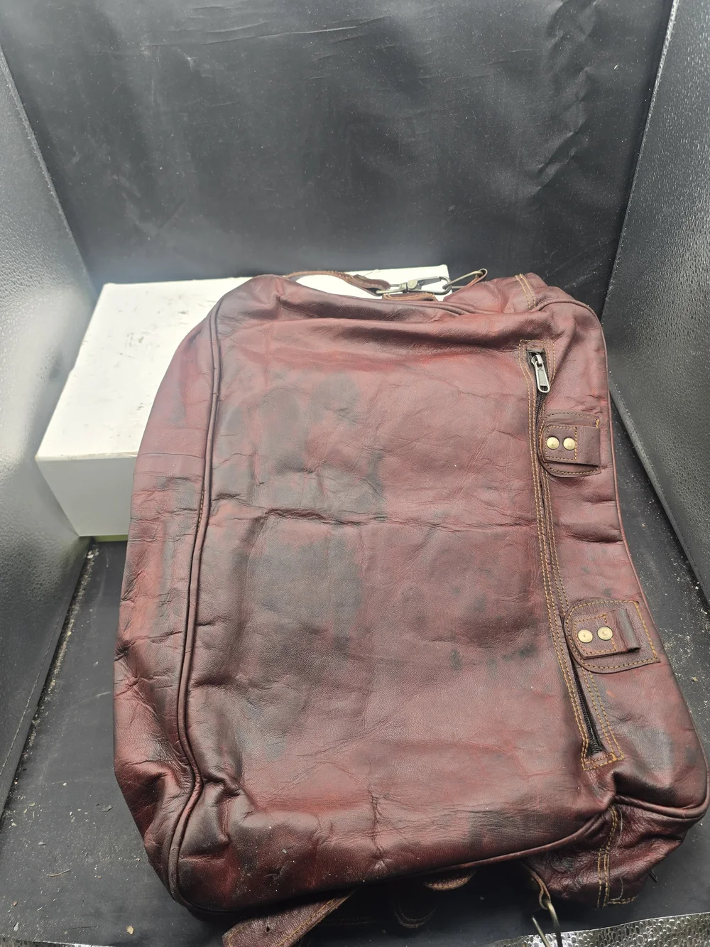 Men's Vintage Brown Leather Briefcase Messenger Bag with Front Buckle Pockets